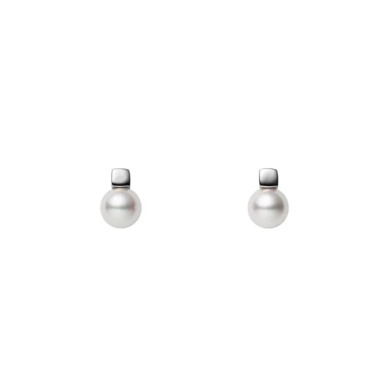 Mikimoto 18K White Gold Rhodium Plated Pearl Stud Earrings