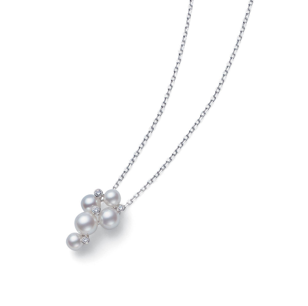 Mikimoto 18K White Gold Akoya Cultured Pearl And Diamond Cluster Drop Pendant
