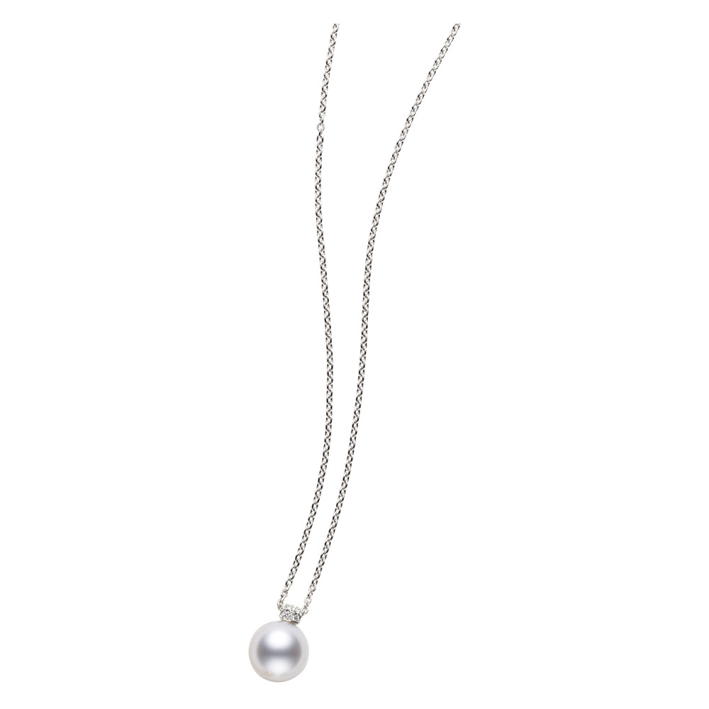 Mikimoto 18K White Gold Japan Collection Single Pearl Pendant Necklace With Diamond Bail
