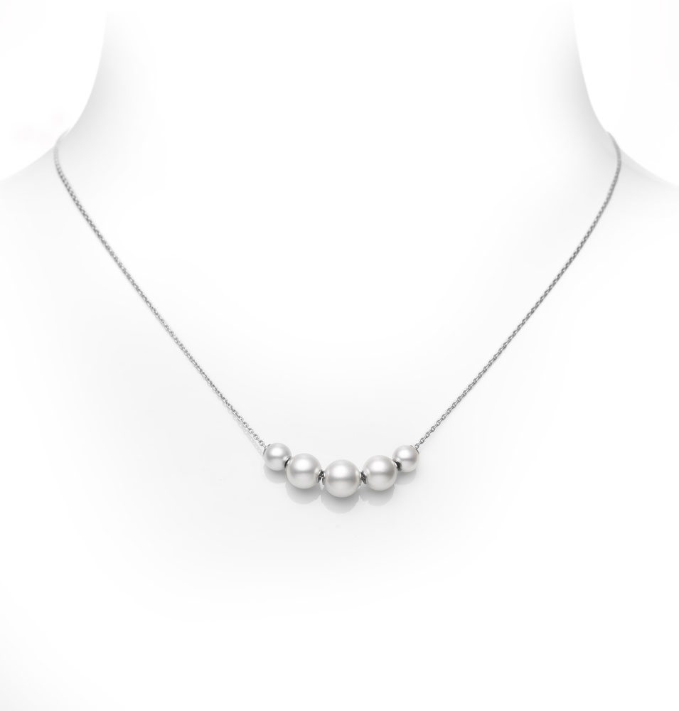 Mikimoto 18K White Gold Akoya Cultured Pearl Line Necklace