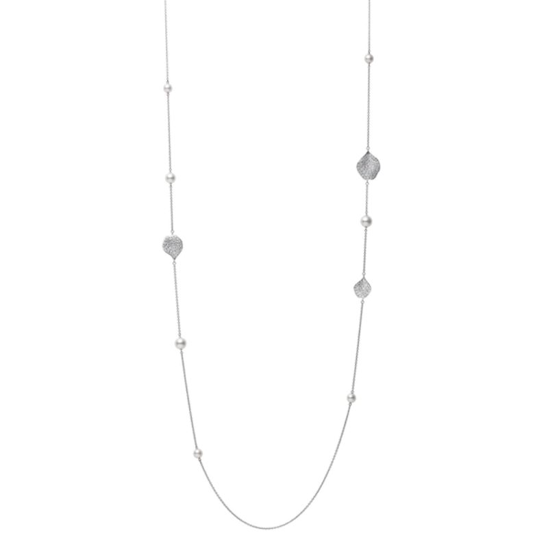 Mikimoto 18K White Gold Rhodium Plated Petal Pearl Station Necklace
