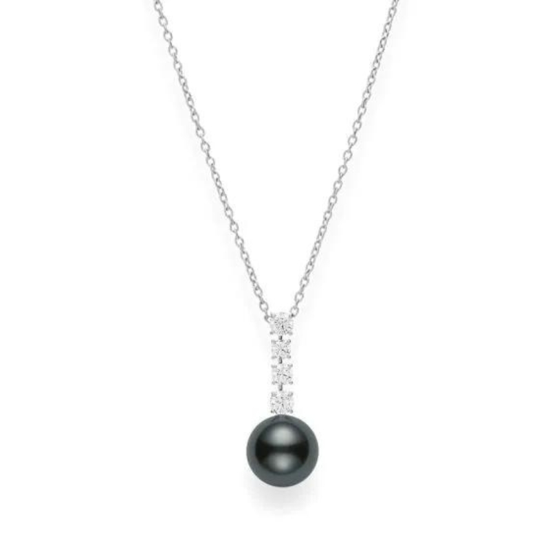Mikimoto 18K White Gold Black South Sea Cultured Pearl Pendant With Diamonds