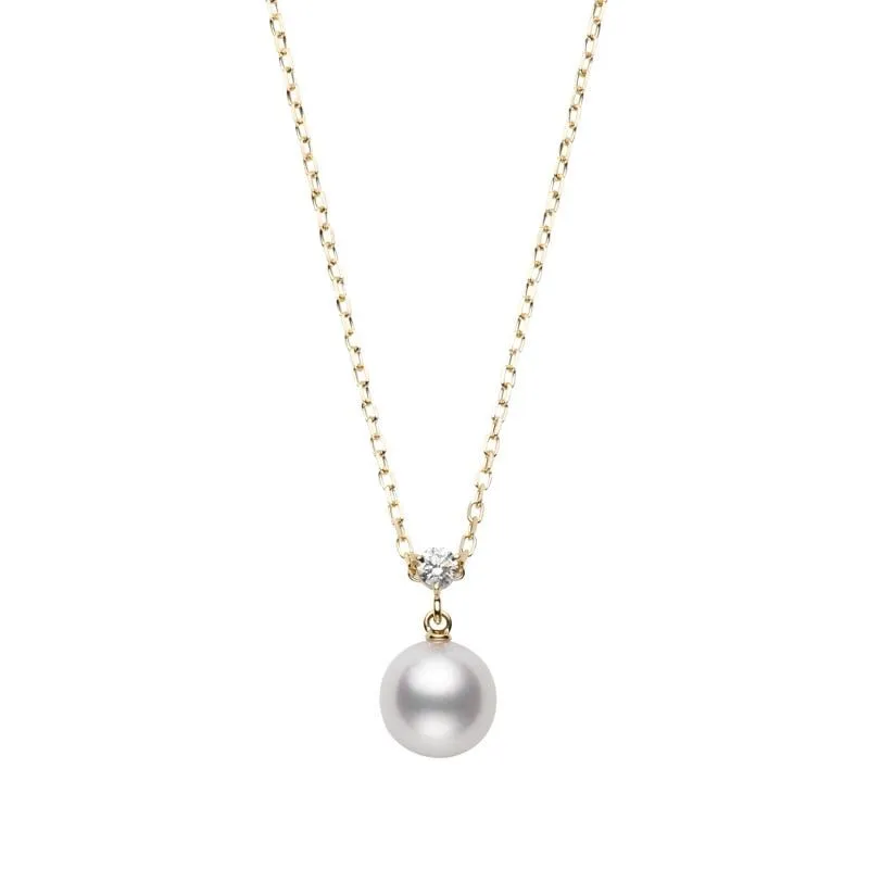 Mikimoto 18K Yellow Gold Classic Pearl Pendant Necklace With A Diamond