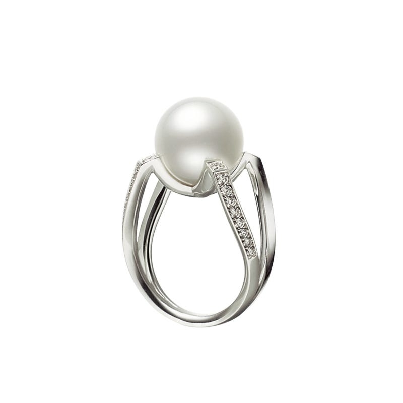 Mikimoto A+ Pearl with Diamond Split Shank 