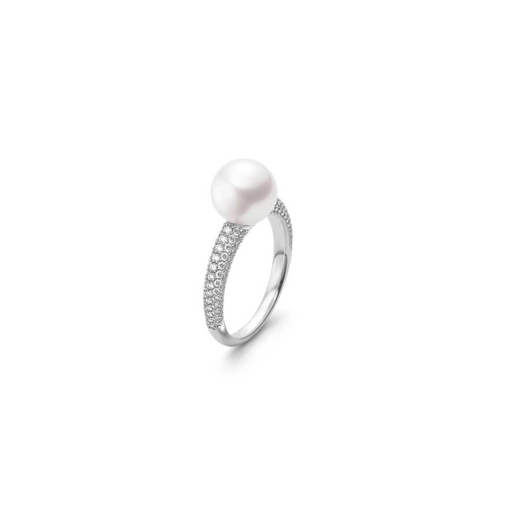 Mikimoto 18K White Gold Pearl Ring With Diamonds