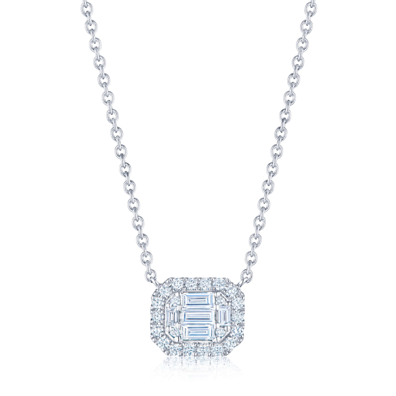 Sunburst Emerald Cut Diamond East-West Pendant