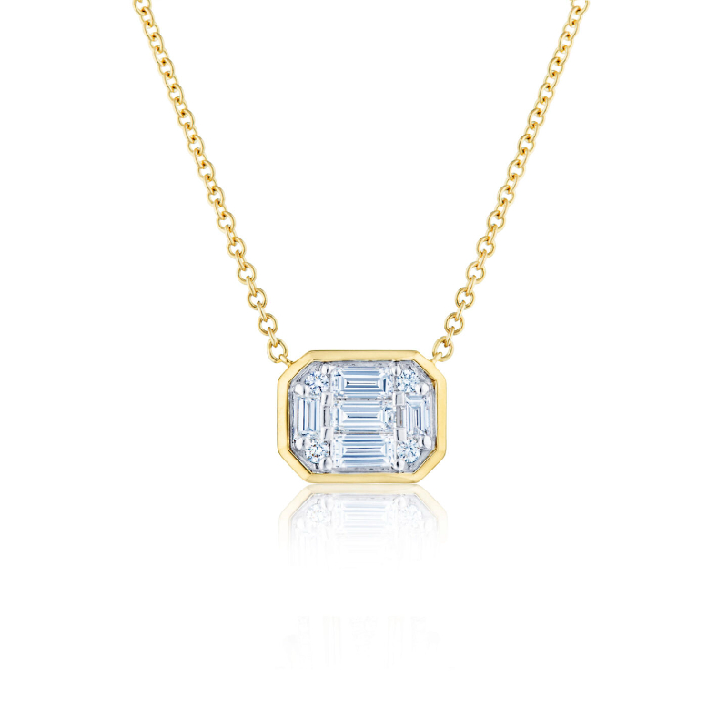 Sunburst Emerald Cut Diamond Bezel Set East-West Pendant