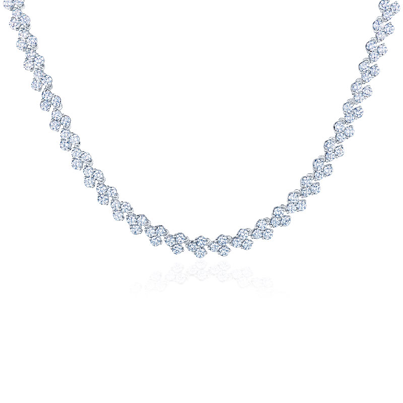 Kwiat Cluster Diamond Necklace Set In 18 Karat White Gold