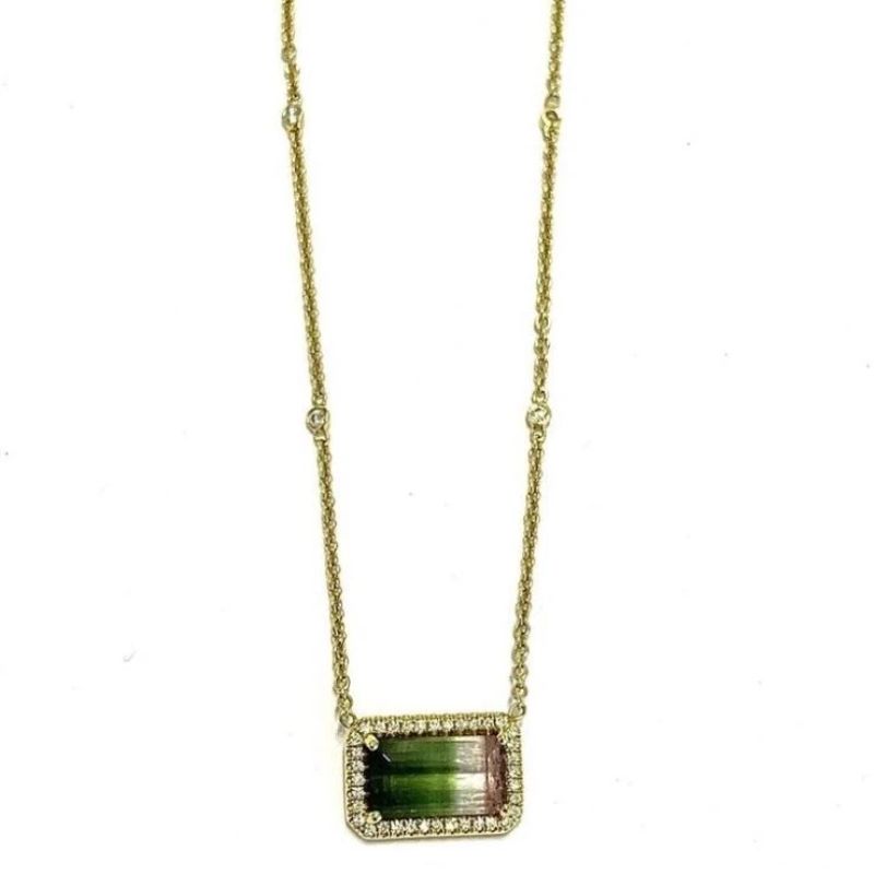Lauren K Layla Emerald Cut Watermelon Tourmaline Necklace
