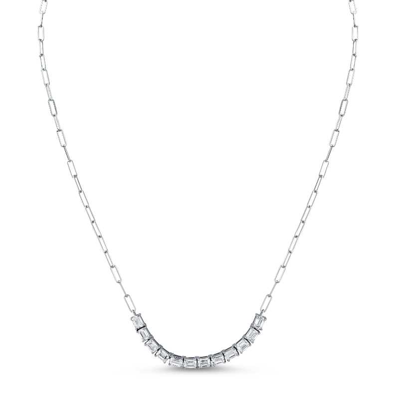 Norman Silverman Floating East West Emerald Cut Diamond Pendant On Paperclip Chain