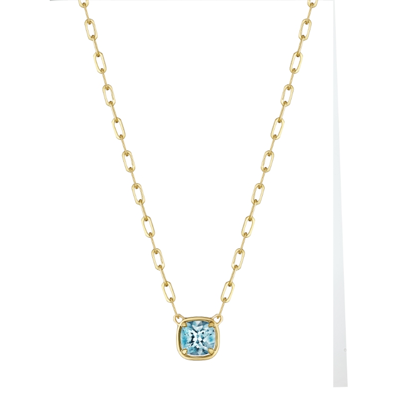 Cushion Cut Aquamarine Necklace On Link Chain