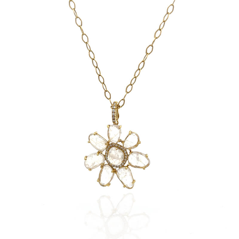 Lauren K Rainbow Moonstone Gemma Ctr Flower Pendant On Chain