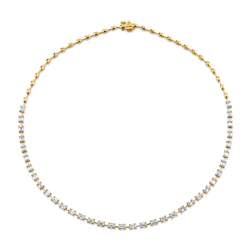 Norman Silverman 18K Yellow Gold Bar Necklace With Emerald Cut Diamonds