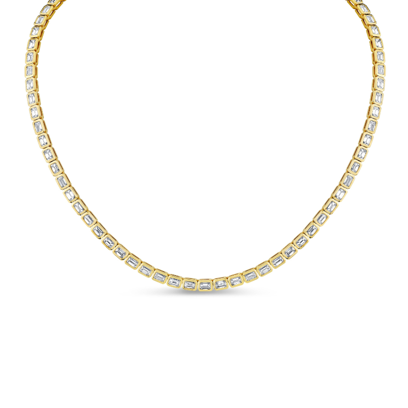 Norman Silverman East West Emerald Cut Bezel Set Tennis Necklace