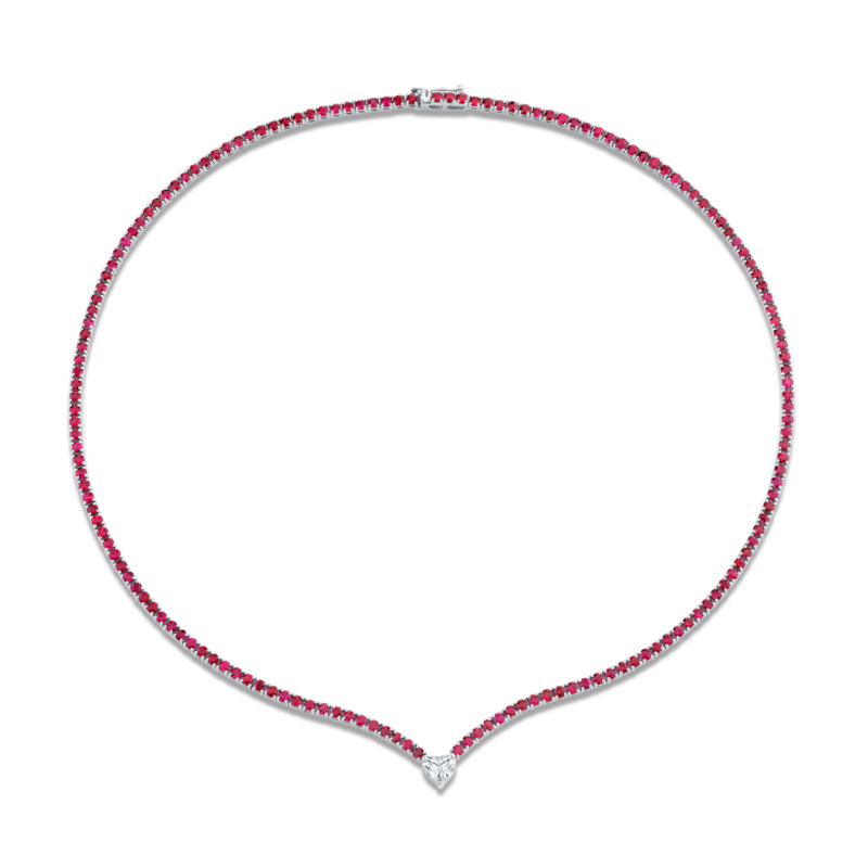 Norman Silverman Straight Line Ruby Necklace With Diamond Accent