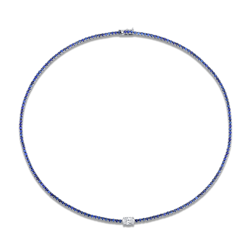Norman Silverman Straight Line Sapphire Necklace With Diamond Accent