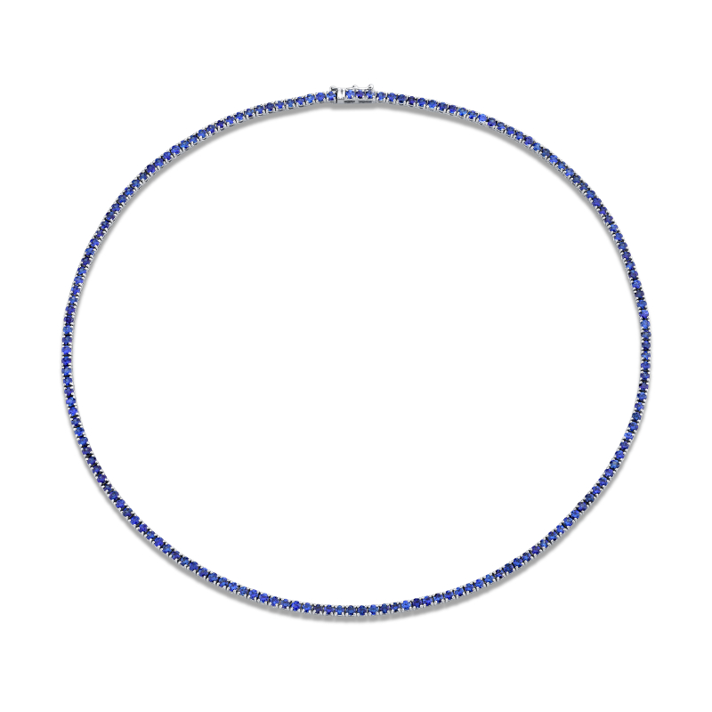 Norman Silverman 9.06 Carat 18K White Gold Blue Sapphire Straight Line Necklace