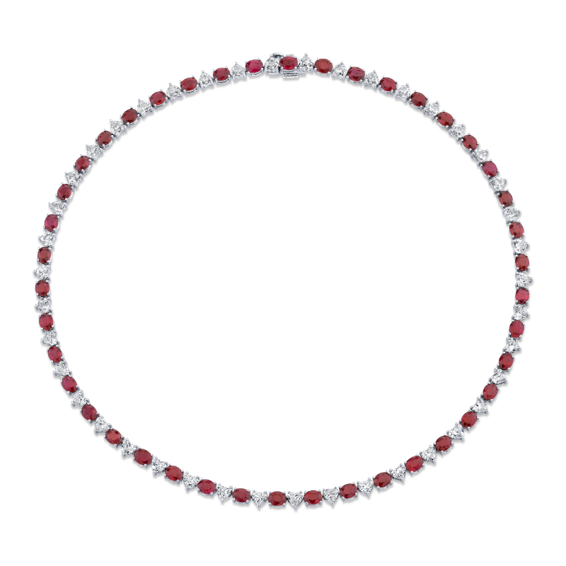 Norman Silverman 28.20 Carat 18K White Gold Oval Ruby Necklace