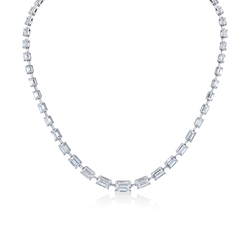 Norman Silverman Graduated East-West Emerald Cut Diamond Necklace