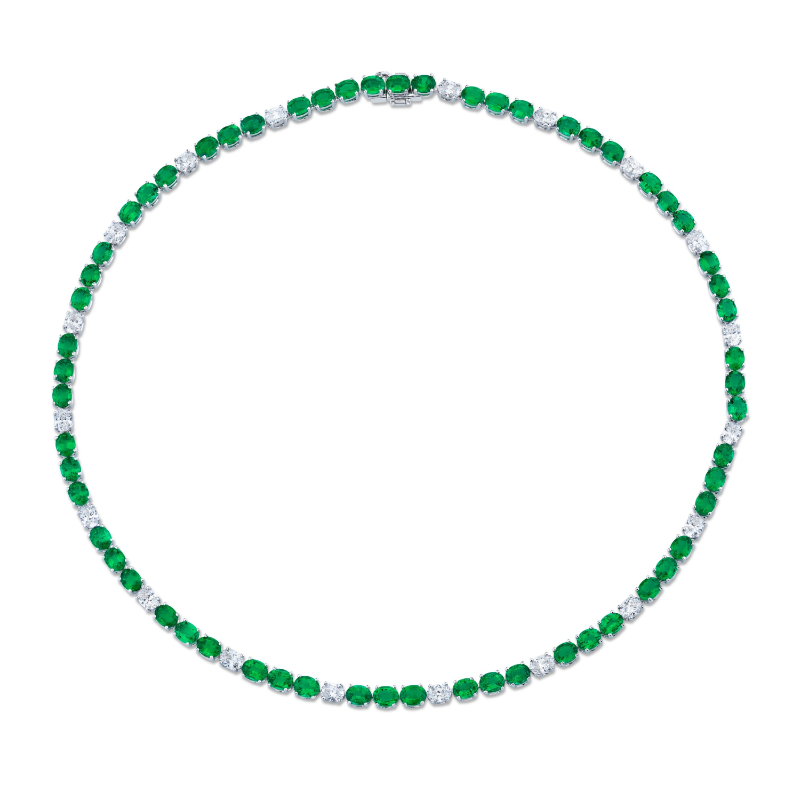 Norman Silverman Oval-Cut Green Emeralds And Diamonds Necklace