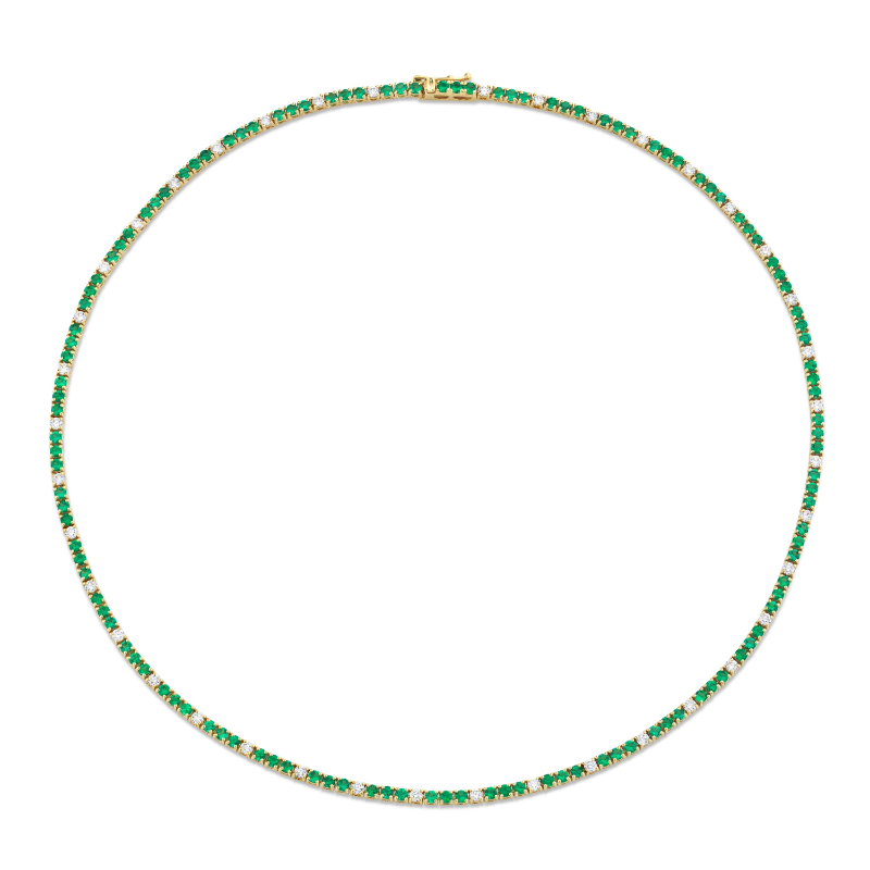 Norman Silverman Round Green Emeralds And Diamonds Necklace