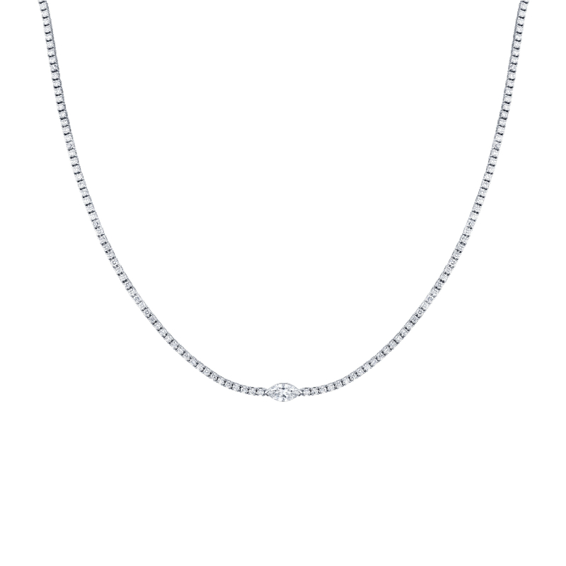 Norman Silverman Straight Line Round Brilliant Tennis Necklace With Marquise Shape Accent Stone