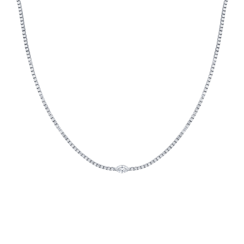 Norman Silverman Straight Line Round Brilliant Tennis Necklace With Marquise Shape Accent Stone