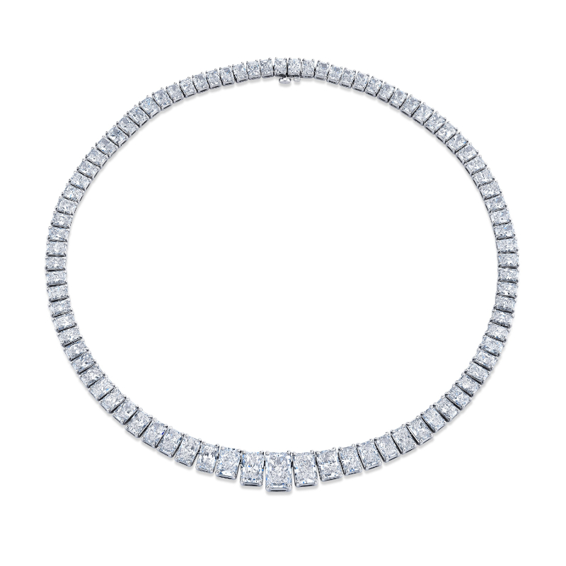Norman Silverman 48.59 Carat Graduated Riviera Radiant Cut Diamond Necklace