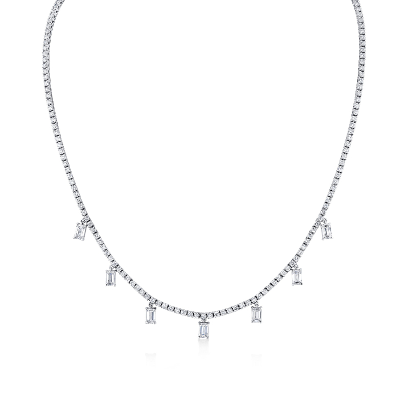 Norman Silverman 18K White Gold Necklace With Emerald Cut Diamond Charms