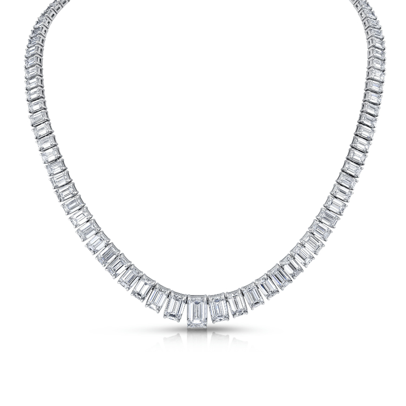 Norman Silverman Emerald Cut Diamonds Graduated Riviera Necklace
