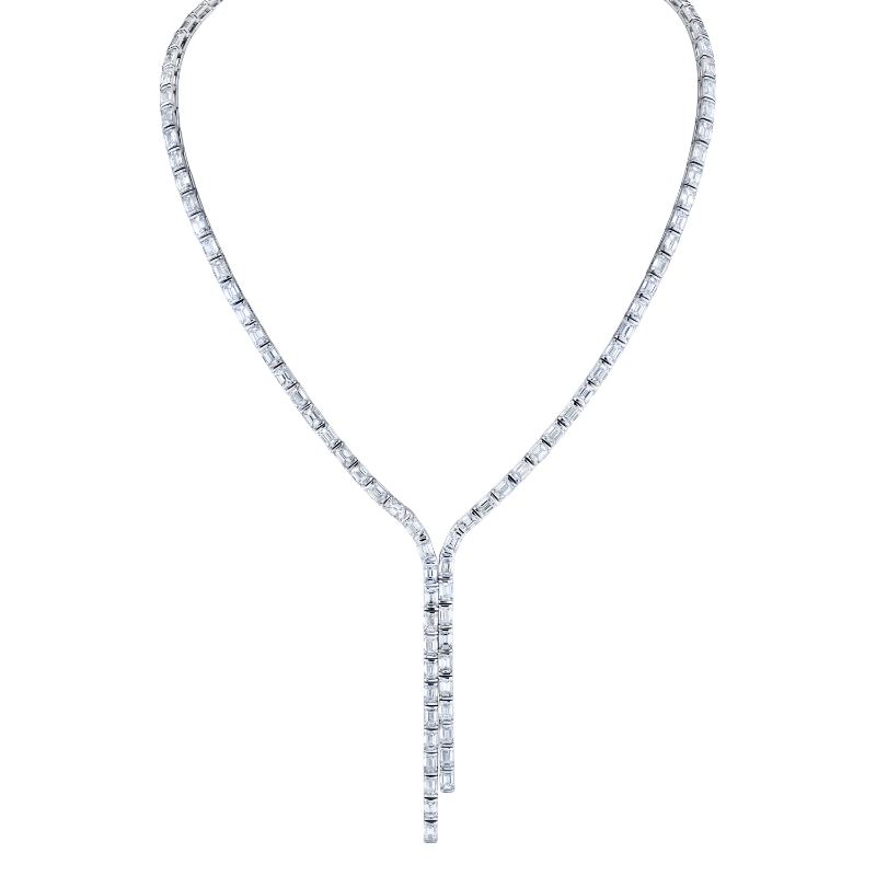Norman Silverman Emerald Cut Diamond Lariat Necklace