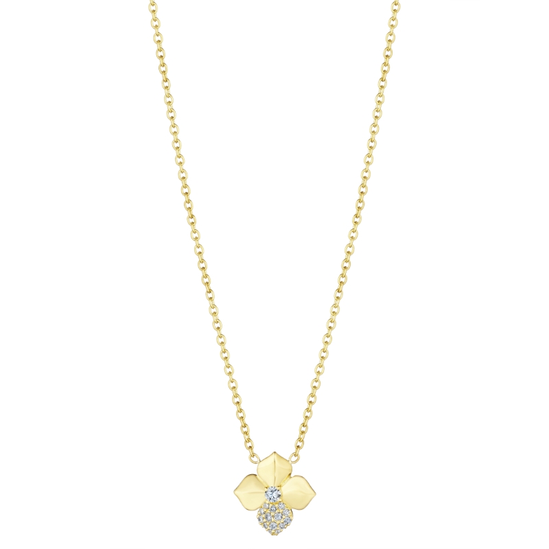 18K Small Petal Pave Flower With Single Diamond Petal
