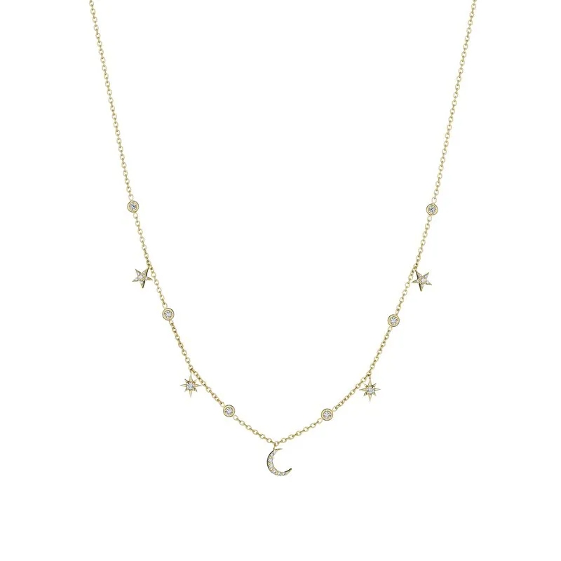 Moon /Star Hanging Charms Bezel Set Dby Necklace