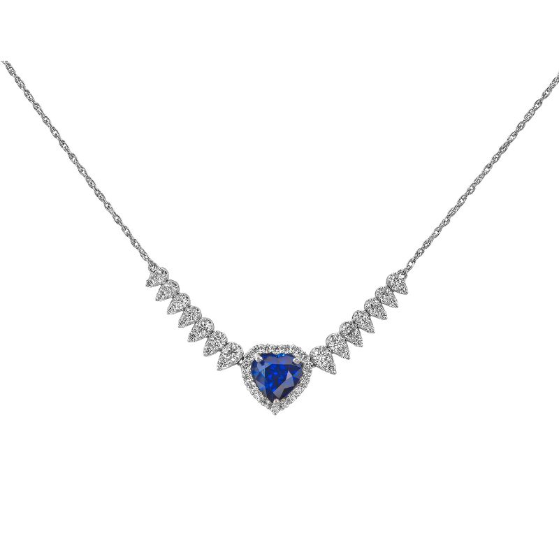 Jye's Sapphire and Diamond Halo Pendant Necklace
