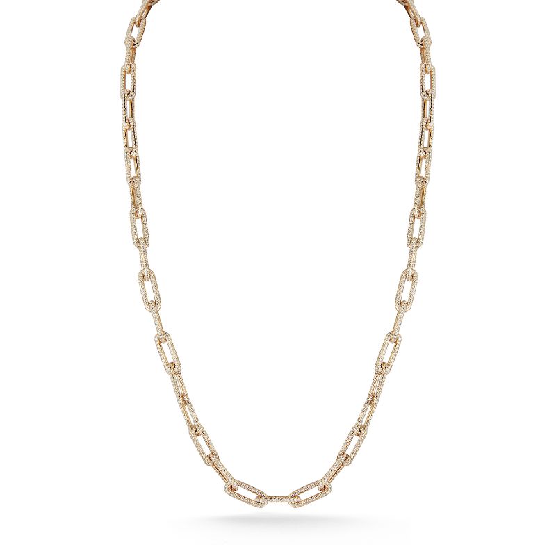 Deutsch Signature Paperclip Solid Gold Link Necklace with All Diamond Pave Links