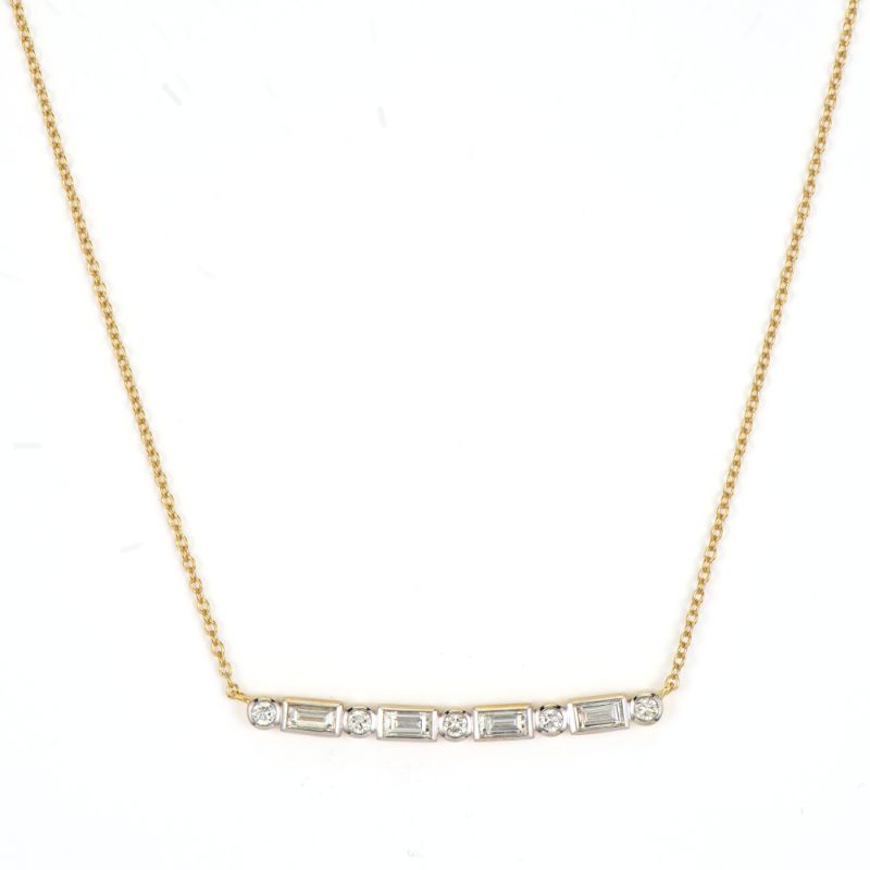 Jude Frances Lisse Baguette Bar Necklace with Alternating Diamond Stones