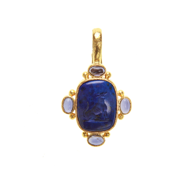 Lapis 'Seated Whippet' and Iolite Pendant