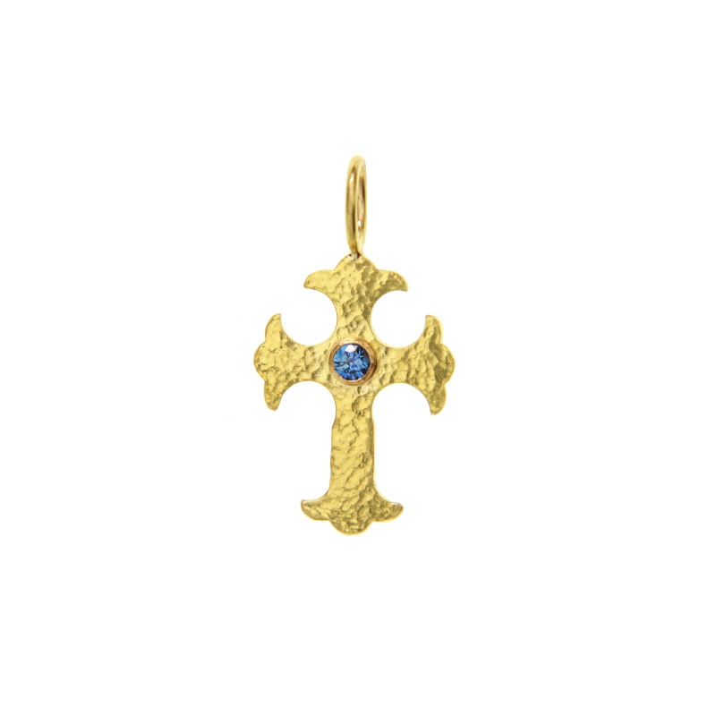 Gothic Blue Sapphire Cross Pendant