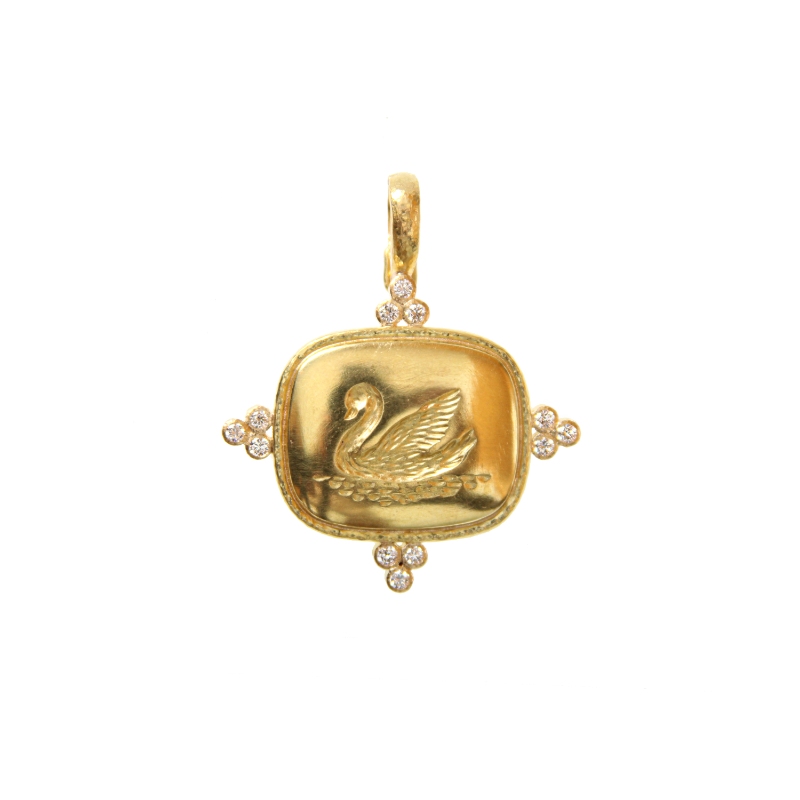 Gold Swan with Diamonds Pendant