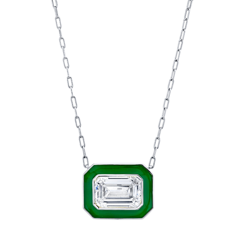 Norman Silverman Emerald-Cut Diamond Set In Green Enamel And White Gold