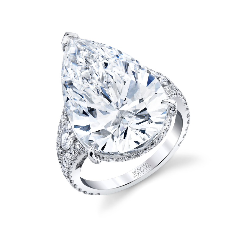 Norman Silverman 13.71 Carat Pear Shape Diamond Ring
