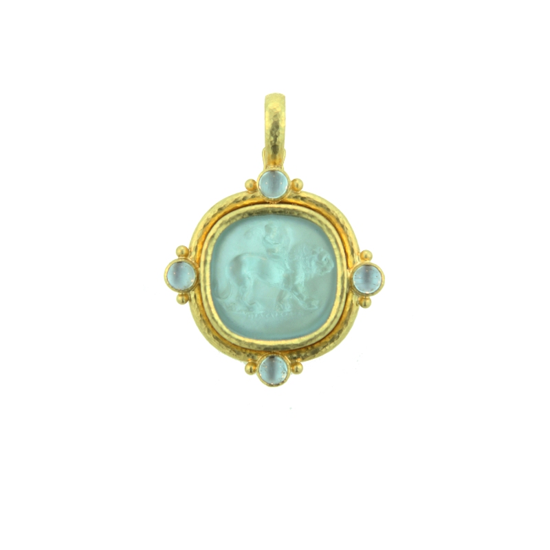 Light Aqua 'Cupid Riding Lion' Pendant