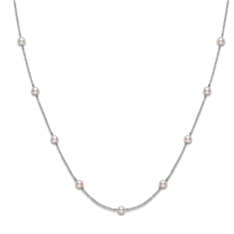 Mikimoto 18K White Gold Rhodium Plated Station Chain Necklace
