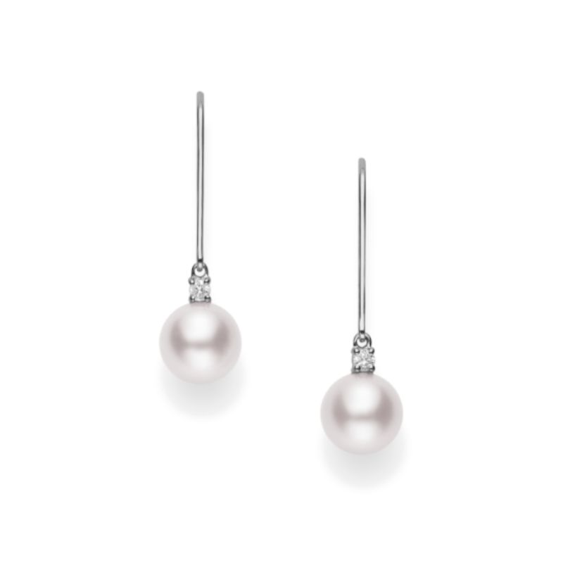 Mikimoto 18K White Gold Rhodium Plated Classic-Classic Pearl Drop Earrings