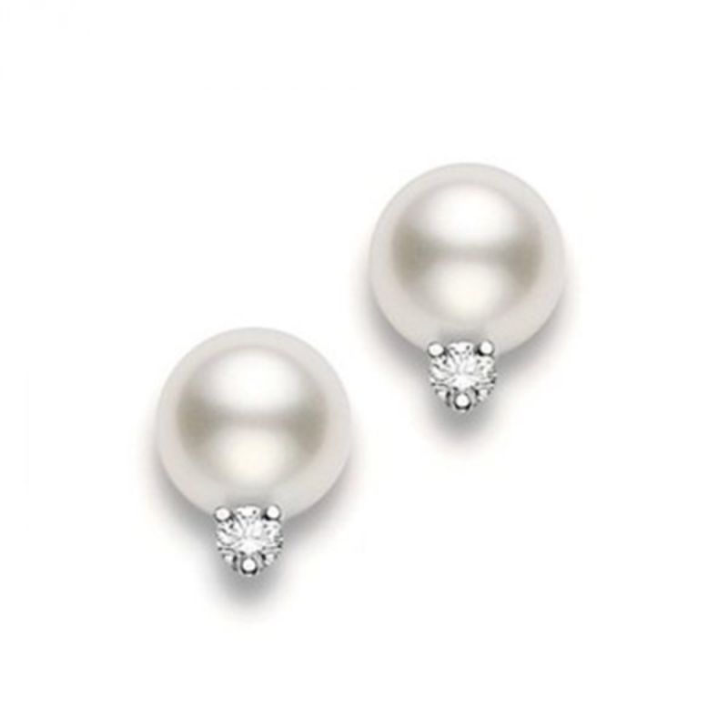 Mikimoto 10mm A+ White South Sea Pearl and Diamond Stud Earrings