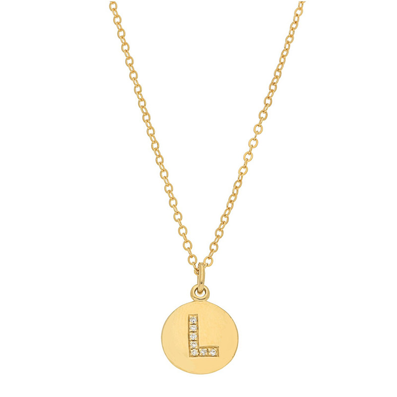 Deutsch Signature Disc Pendant with Pave Diamond Letter