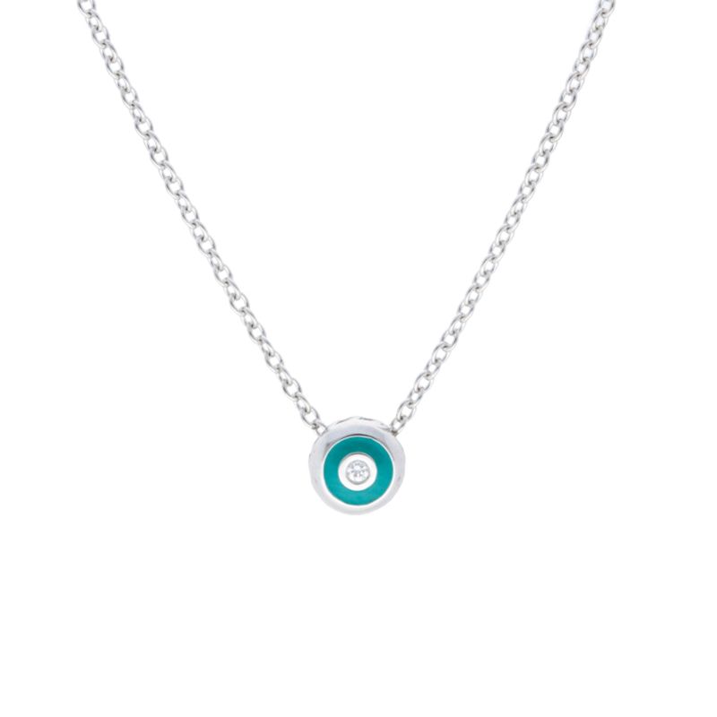 Deutsch Signature Teal Enamel with One Diamond Pendant