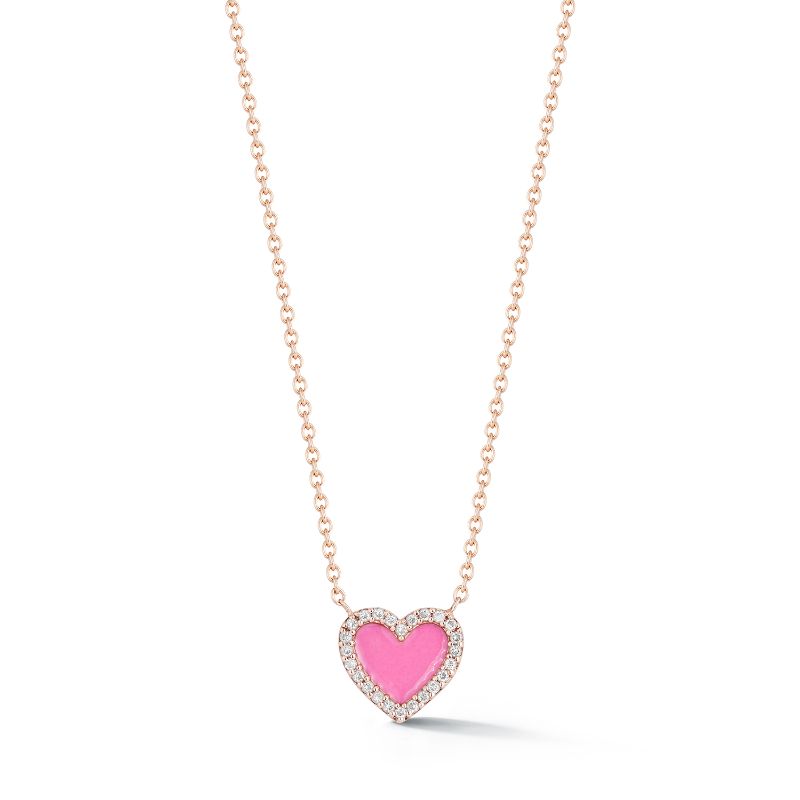 Deutsch Signature Pink Enamel Heart with Diamond Border Necklace