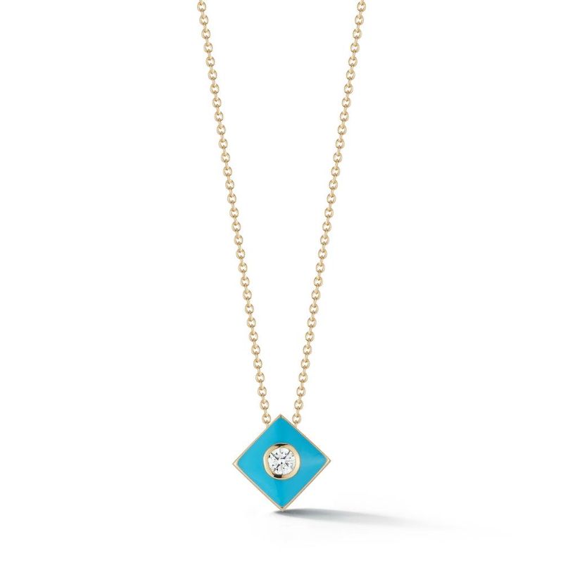 Deutsch Signature Turquoise Enamel with One Diamond Bezel Necklace