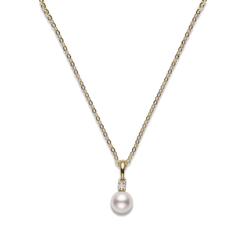 Mikimoto 18K Yellow Gold Everyday Essentials Pearl Pendant Necklace With A Diamond